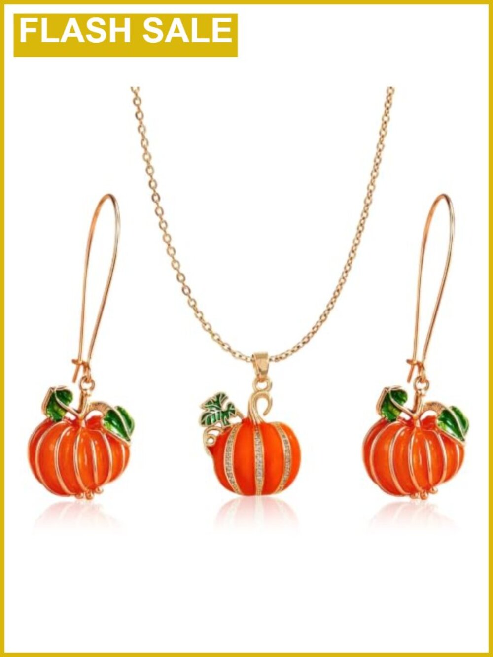 Pumpkin Necklace Dangle Earrings Set Fall Halloween Jewelry